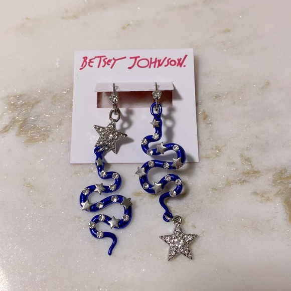 Betsey Johnson Jewelry - 🆕 Betsey Johnson Shine Bright Star Mismatched drop Snake Rhinestone Earrings